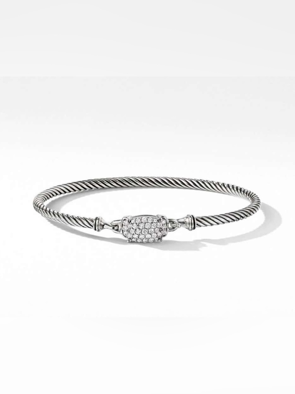 David Yurman Sterling Cable Bracelet with Pavé Diamond Station - Silver